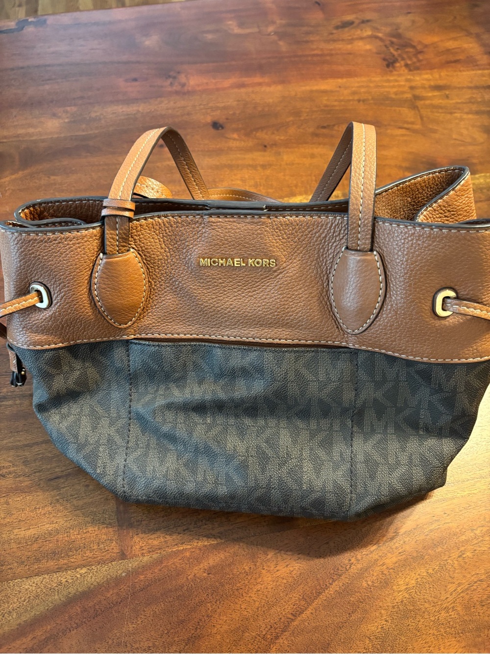 Michael Kors Brown Signature Drawstring Tote